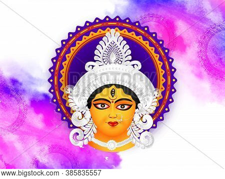 Happy Navratri. Indian Festival Navratri & Durga Puja With Abstract Design Background And Goddess Du