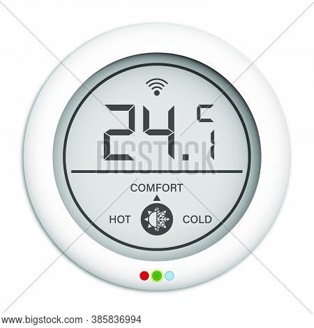 Wall Mounted Digital Controller, Regulator For Remote Control Of Climate In House. Part Of Smart Hom