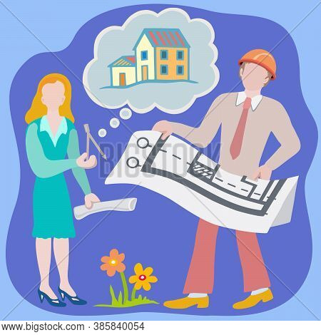 Profession - Architect, Colourful Character Of Professionals, Flat Design. Vector Illustration. Man 