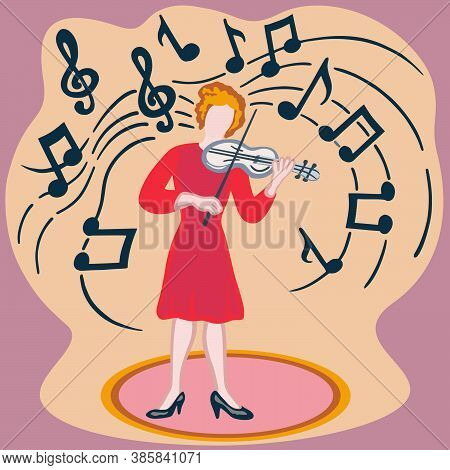 Profession - Musician, Colourful Character Of Professionals. Woman With Professional Tools And Equip