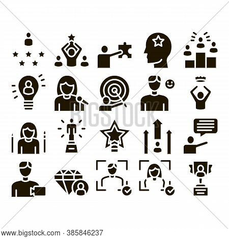 Human Talent Collection Elements Icons Set Vector Thin Line. Idea And Target, Diamond And Star, Sign