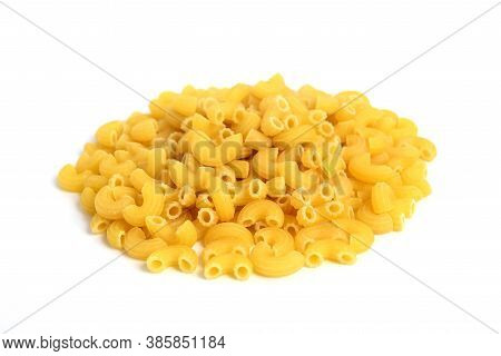 Macro Photo Food Product Raw Eibow Macaroni Vermicelli On White Background