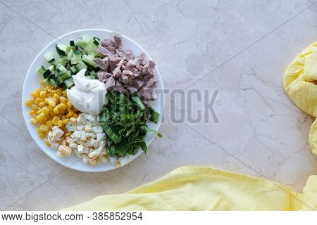 Chicken Salad.
All Ingredients Are Visible.
Place For Text