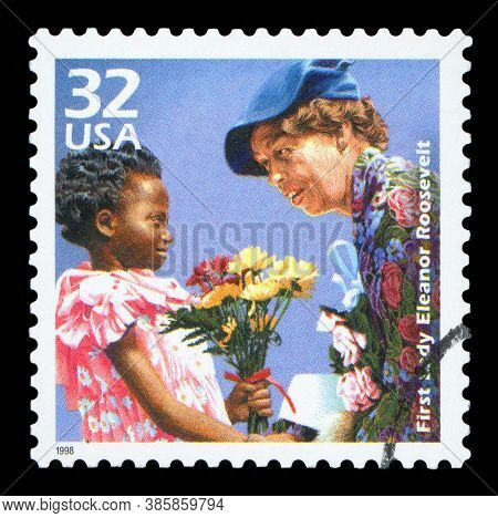United States Of America - Circa 1998: A Postage Stamp Printed In Usa Showing An Image Of The First 