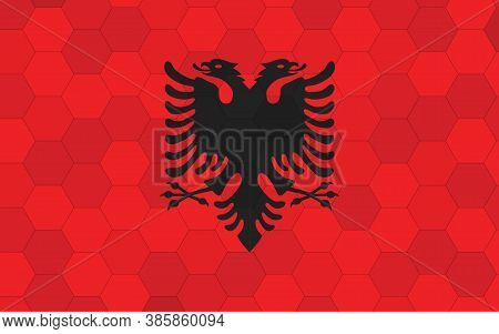Albania Flag Illustration. Futuristic Albanian Flag Graphic With Abstract Hexagon Background Vector.