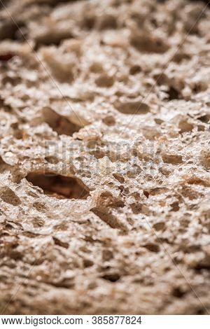 Fresh Whole Grain Seeded Bread, Organic Wheat Flour, Closeup Slice Texture As Background For Food Bl