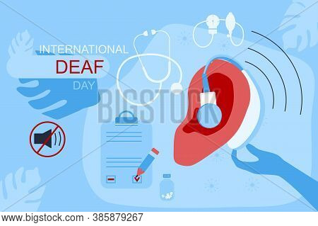 International Deaf Day Vector Website Template.ear With Hearing Aid,aerophone.hearing Disability Con