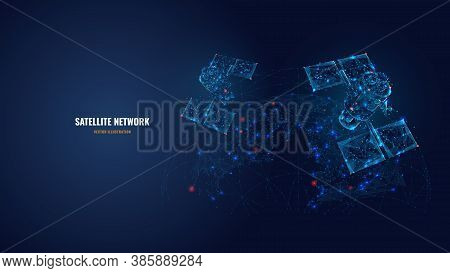 Abstract 3d Satellites In Space. Global Internet Communications, Satellite Network Concept. Vector M