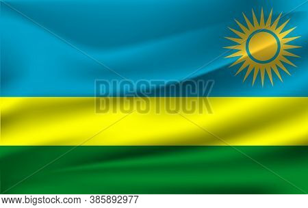 Flag Of Rwanda. Realistic Waving Flag Of Rwanda. Fabric Textured Flowing Flag Of Rwanda.