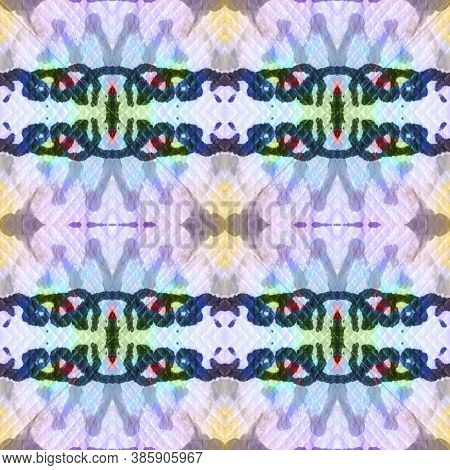 Boho Watercolor Pattern. Blue, Green, Indigo, Denim Seamless Texture. Repeat Tie Dye Illustration. I