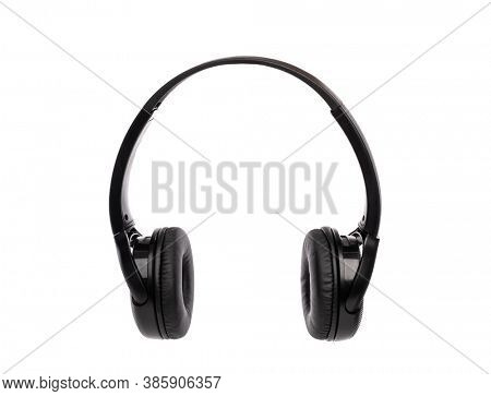 Black wireless headphones isolated on white background