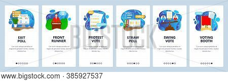 Elections And Voting Process. Exit Poll, Straw Poll, Voting Booth. Mobile App Screens, Vector Websit
