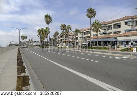 Carlsbad Boulevard Palms And Businesses In Carlsbad California.