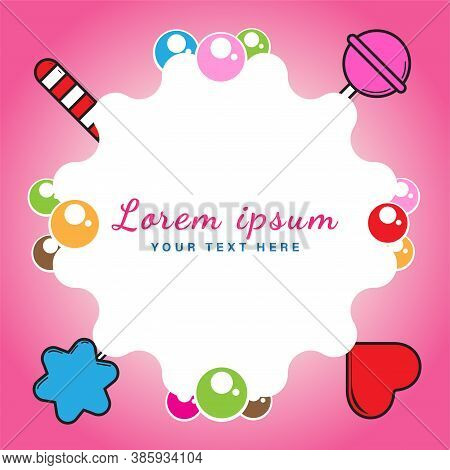 Colorful Sweet Candies With Rounded Star Label On Pink Color Background. Suitable For Social Media P
