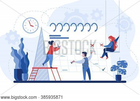 Planning Concept. Entrepreneurship And Calendar Schedule Planning With Filling Course Campaign. Vect