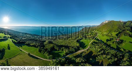 Geneva Lake Aerial Panoramic View From Drone