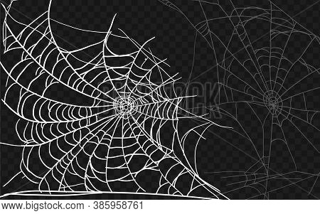 Set Of Different Spiderwebs Isolated On Black, Easy To Print. Halloween Set With Web. Vector Illustr
