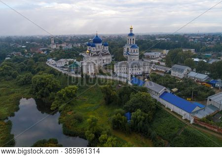 View Of The Svyato-bogolyubsky Convent On A Cloudy August Morning (aerial Footage). Bogolyubovo, Rus