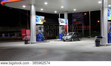 Muang, Pathumthani, Thailand Apr 26, 2018: Gas Dispenser Of Ptt Gas Station In Thailand On Dark Nigh