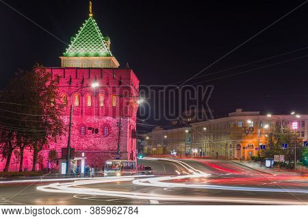 Nizhny Novgorod, Russia - August 28, 2020: Dmitrievskaya Tower Of The Nizhny Novgorod Kremlin In The