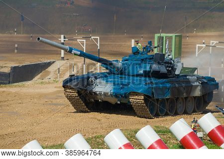 Alabino, Russia - August 25, 2020: T-72b3 Tank Of Uzbekistan Team Close-up. Fragment Of Tank Biathlo