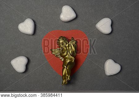 Little cute cupid and hearts. Notebook paper. Mockup. Symbol of love. Card for Valentine's day