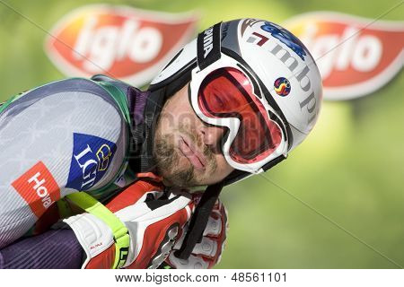 SOELDEN AUSTRIA 26 OCT, Marco Buechel leżą zabawną minę po wyścigu slalom gigant męskie w t