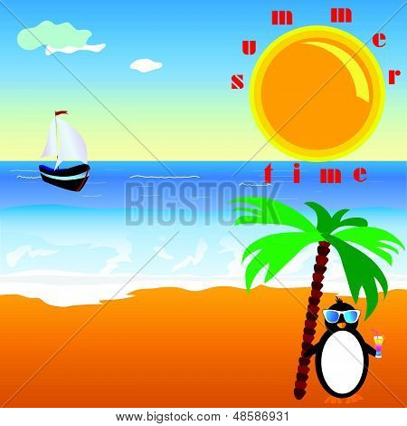 Summer Time With Penguin Vector Illustration