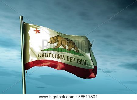 California (USA) flag waving in the evening