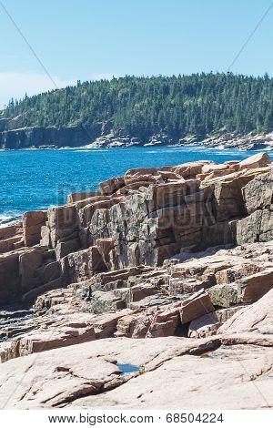 Cut Rock Shore On Maine Coast