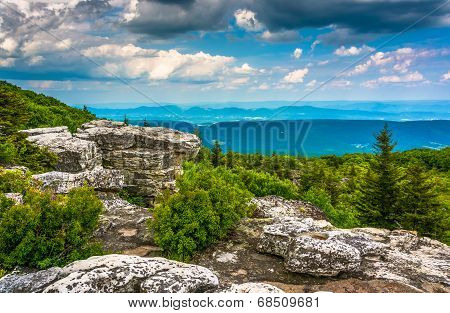 Boulders And Eastern View Of The Appalachian Mountains From Bear Rocks Preserve, Monongahela Nationa