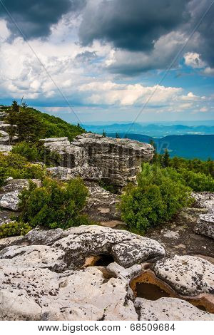 Boulders And Eastern View Of The Appalachian Mountains From Bear Rocks Preserve, Monongahela Nationa