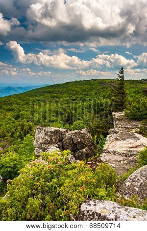 Boulders And View Of The Appalachian Mountains From Bear Rocks Preserve, Monongahela National Forest