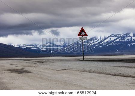 Warning Sign Polar Bears, Spitsbergen, Svalbard, Norway