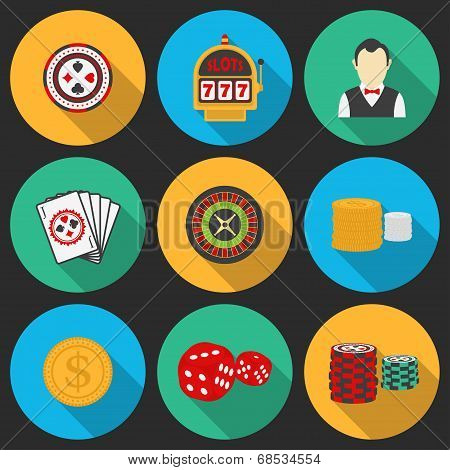 Colorful icon set on a casino theme. Gambling icons, casino icons, money icons