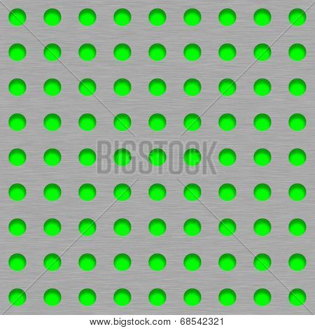 Brushed Metal Tile Background With Green Grill Holes