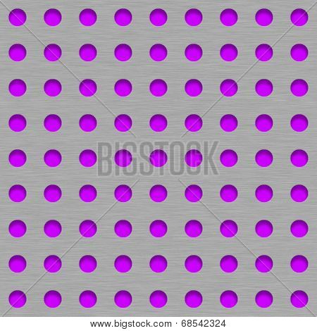 Brushed Metal Tile Background With Magenta Grill Holes