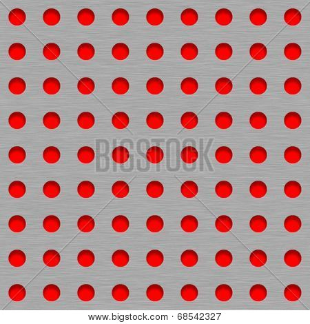Brushed Metal Tile Background With Red Grill Holes