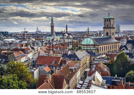 Copenhagen, Denmark old city skyline.
