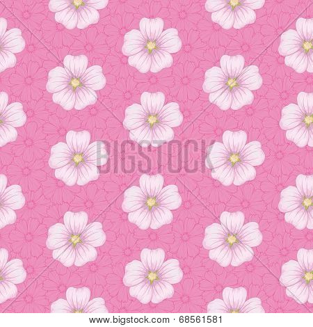 Seamless floral pattern, mallow and cosmos