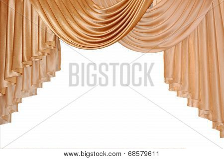 Open lambrequin (portiere, curtain) golden color on the window.