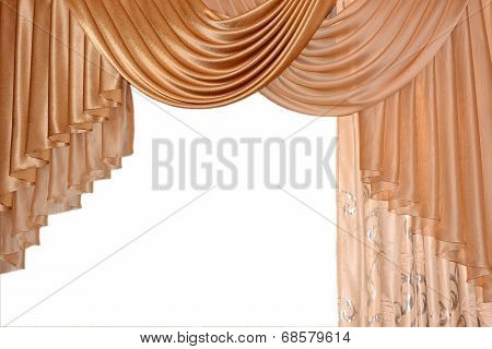Open lambrequin (portiere, curtain) golden color on the window.