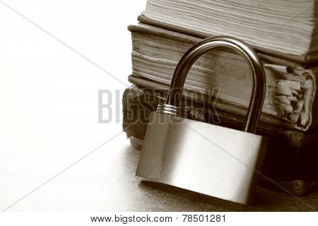 Pile Of Old Books And Keylock