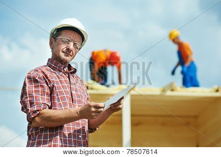 construction engeneer worker project manager at building site