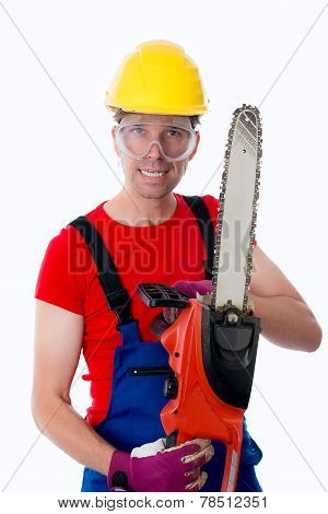 Wild Man With Chain Saw