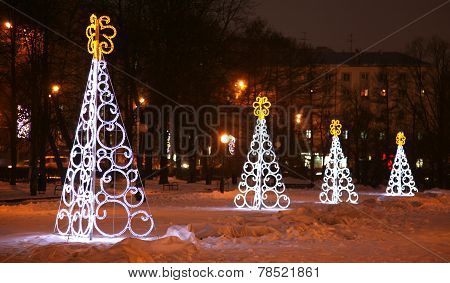 Light Christmas Trees In Nizhny Novgorod Russia