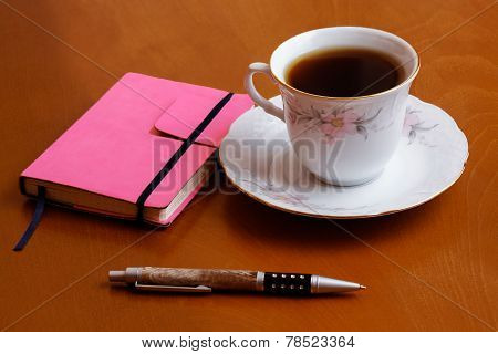 Tea, Notepad And Pen