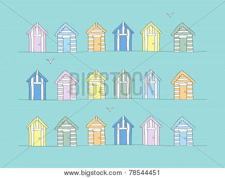 Hand Drawn Beach Huts