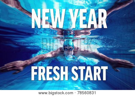 Fit swimmer training by himself against new year fresh start
