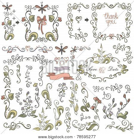 Doodle Border,frame,decor Element.floral Colored Sketched
